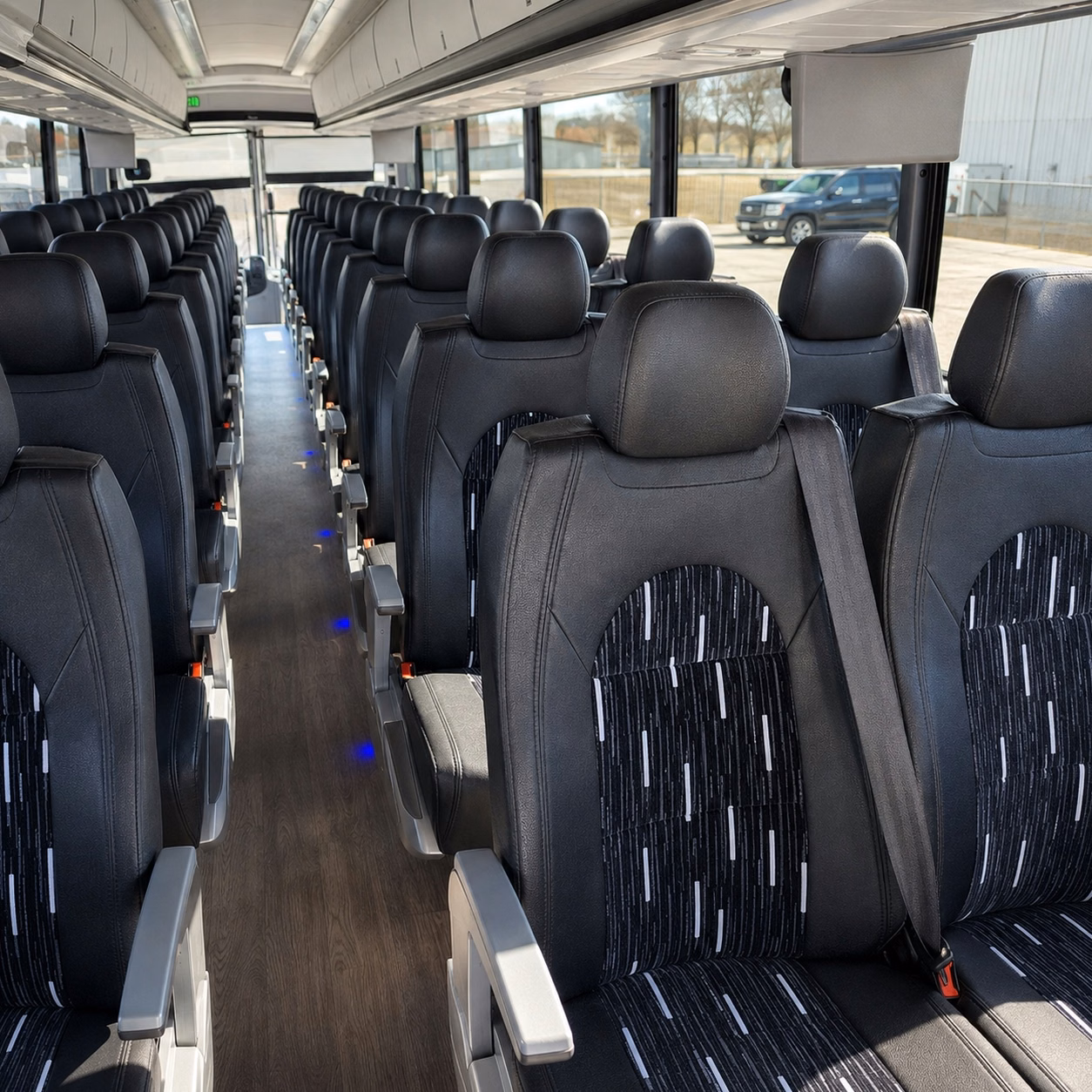 sandy charter bus rental interior